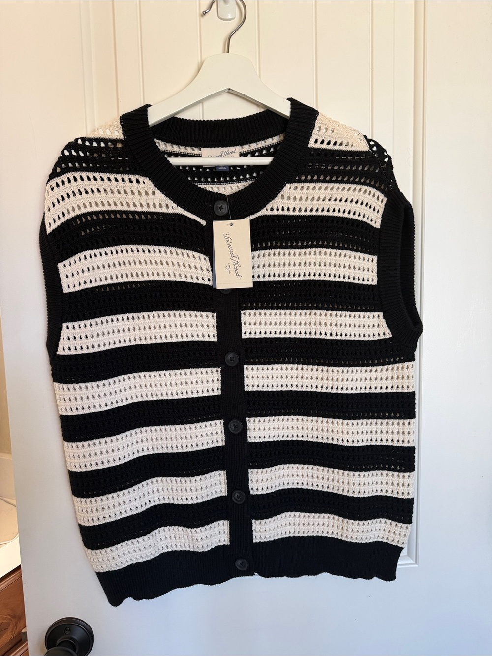 Universal Thread Black and White Striped Knit Sweater Vest